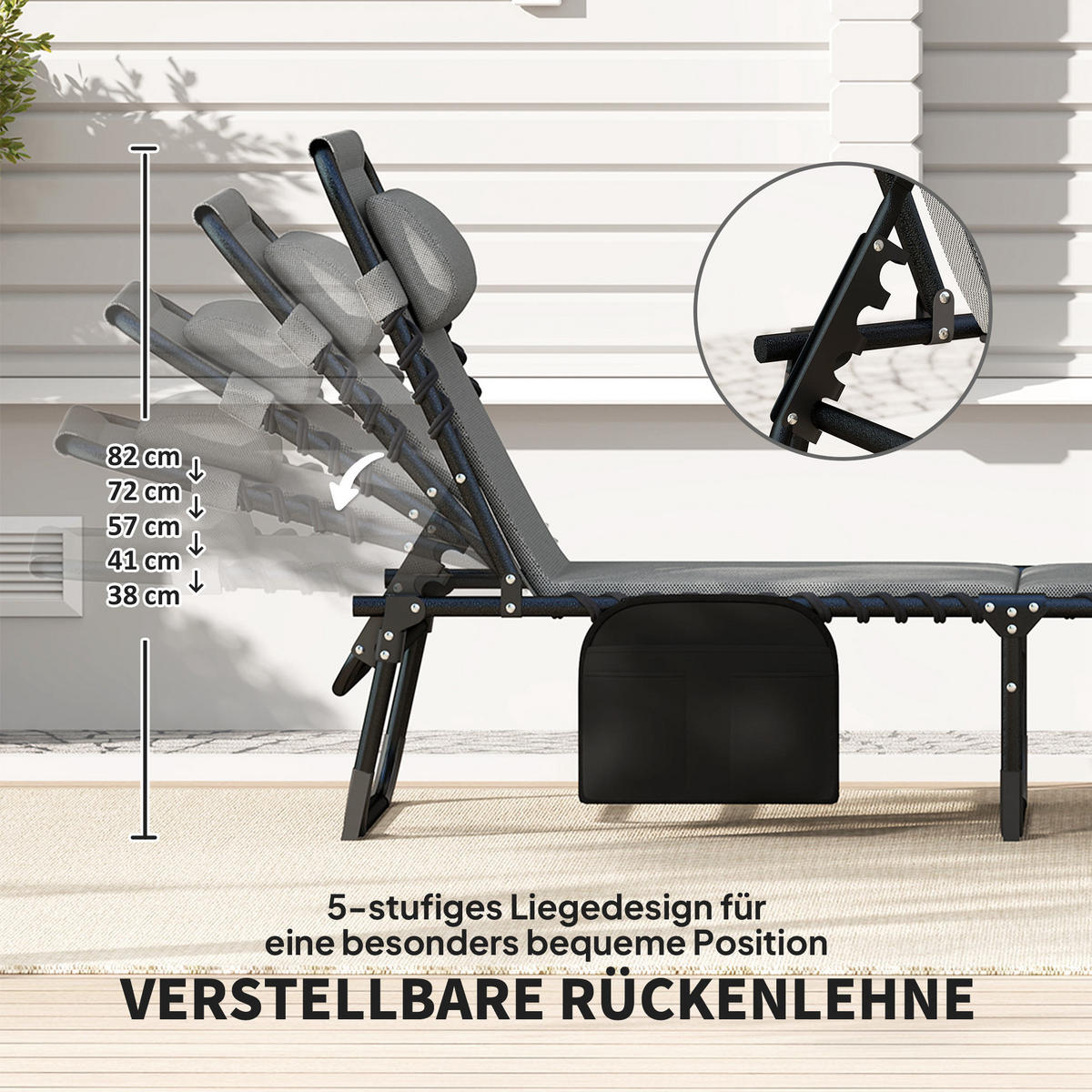 SONNENLIEGE klappbar - Dunkelgrau, Kunststoff (68/36/189cm) - Outsunny