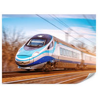 FOTOTAPETE für Wohnzimmer Moderner Zug Eisenbahnschienen 200x140 - Blau/Schwarz, Papier (200/140cm) - Muralo