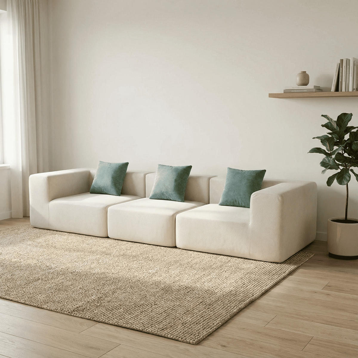 SOFA Pure 3-Sitzer - Weiß Salbei - Türkis/Weiß, Textil (300/62/100cm) - COCO Living