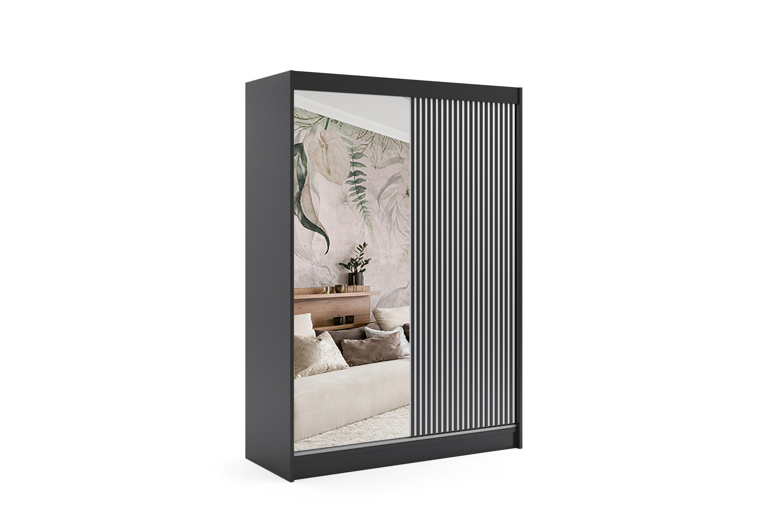 KLEIDERSCHRANK VILAN mit Spiegel - 150 cm - Schwarz - Schwarz, Holzwerkstoff (150/215/61cm) - ALTDECOR