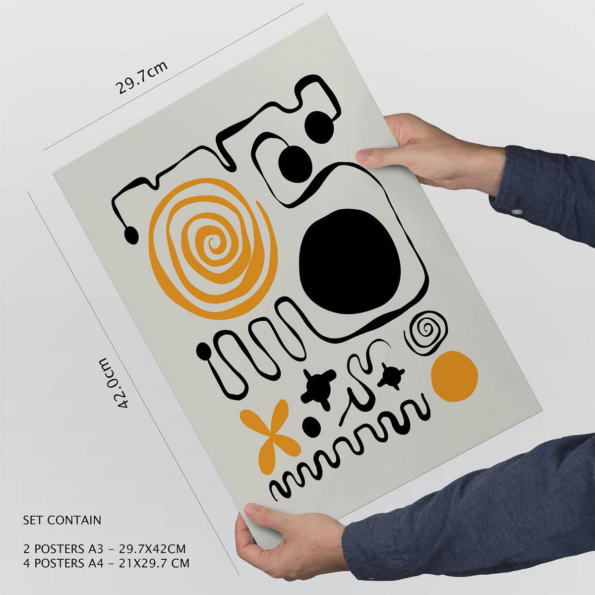 POSTER Set Mit 6 Schwarze Tinte Emotionen Größe A3 & A4 Weißer Rahmen - Weiß, Papier (29.7/1cm) - Nacnic