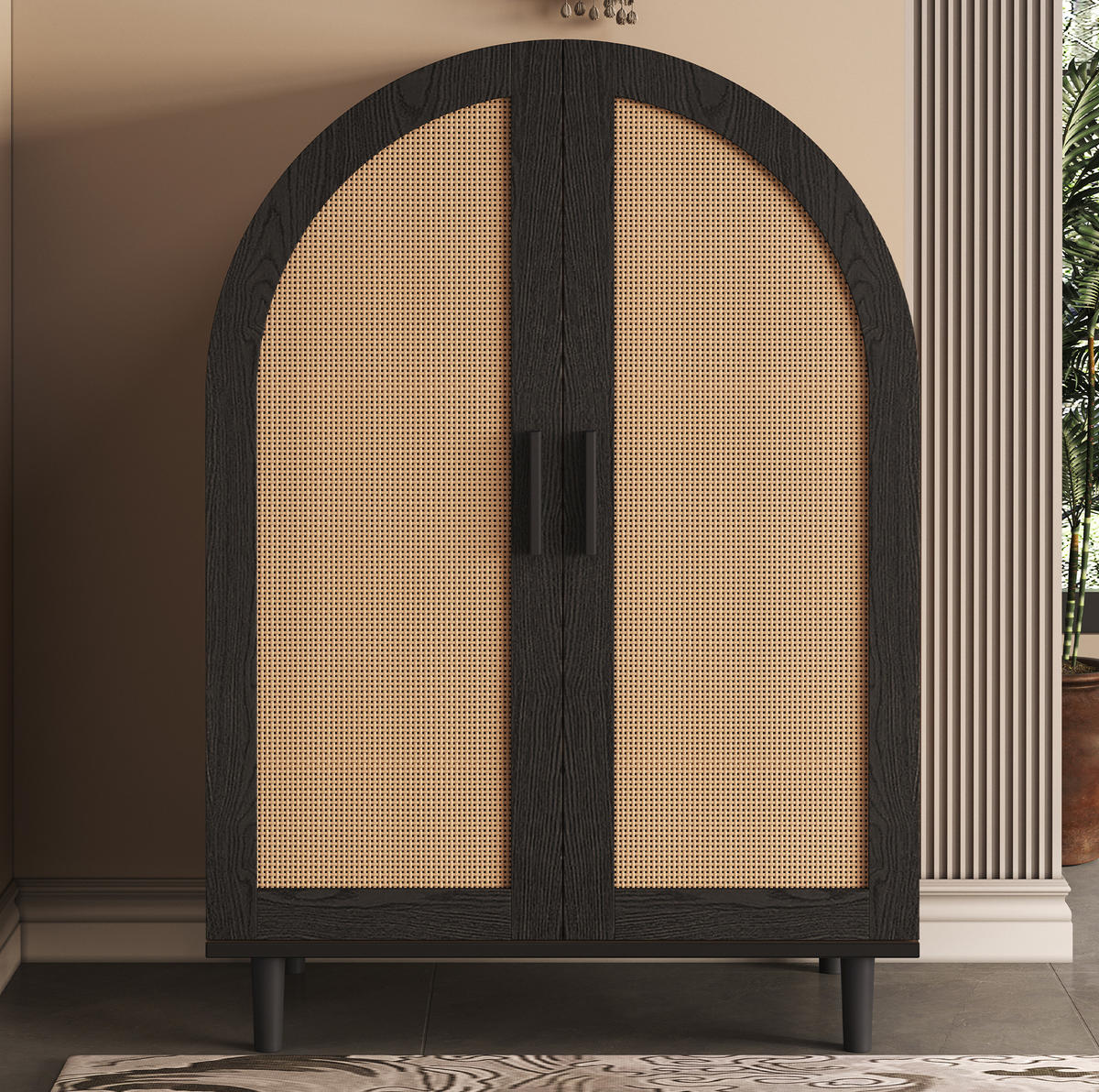 SCHUHSCHRANK 70/40/100 cm mit 2 Türen, Rattanfront und verstellbaren Böden - Naturfarben, Holzwerkstoff (70/40/100cm) - BEAOK