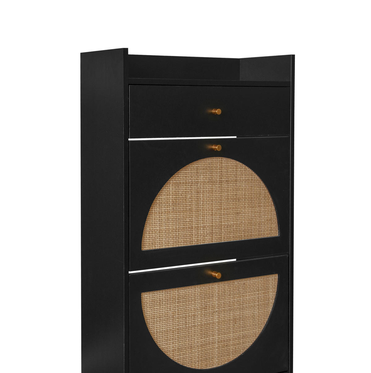 SCHUHSCHRANK 60 cm mit flexiblem Doppelregal, Rattan-Optik und Wandverankerung, Schwarz - Schwarz, Holzwerkstoff (60/110/24cm) - Redom