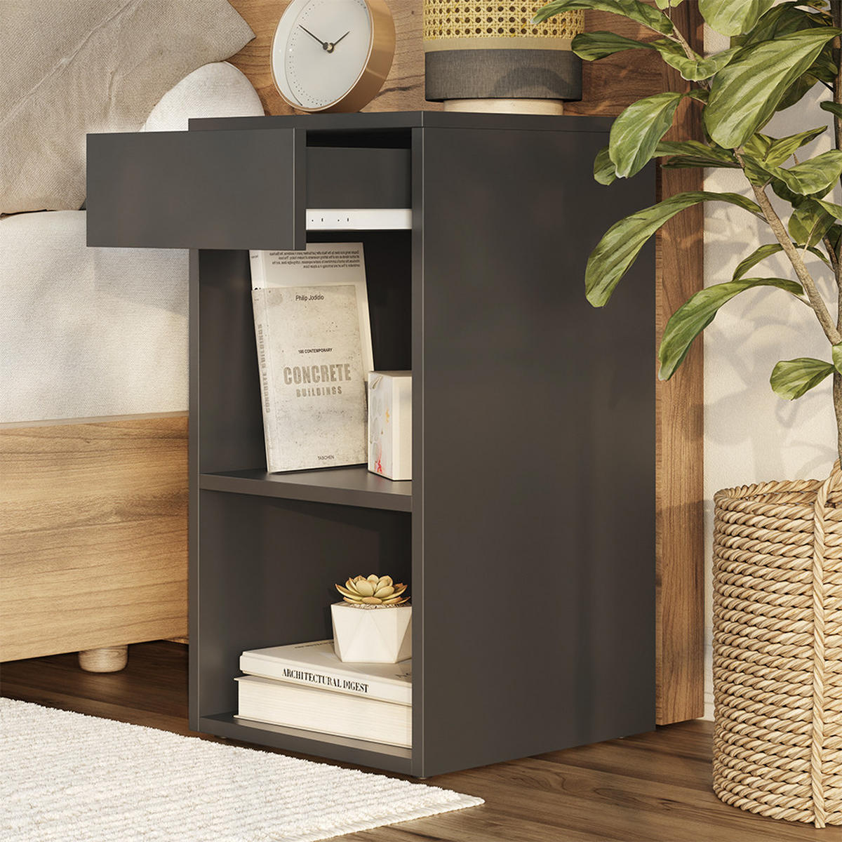 NACHTTISCH Dany Anthrazit 2er Set - Anthrazit, Holzwerkstoff (35/65/35cm) - Vicco