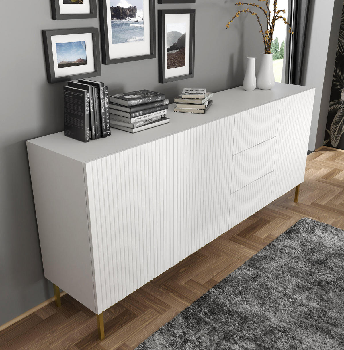 SIDEBOARD WEIß - Goldfarben/Weiß, Holzwerkstoff (200/87/42cm) - FURNLUX