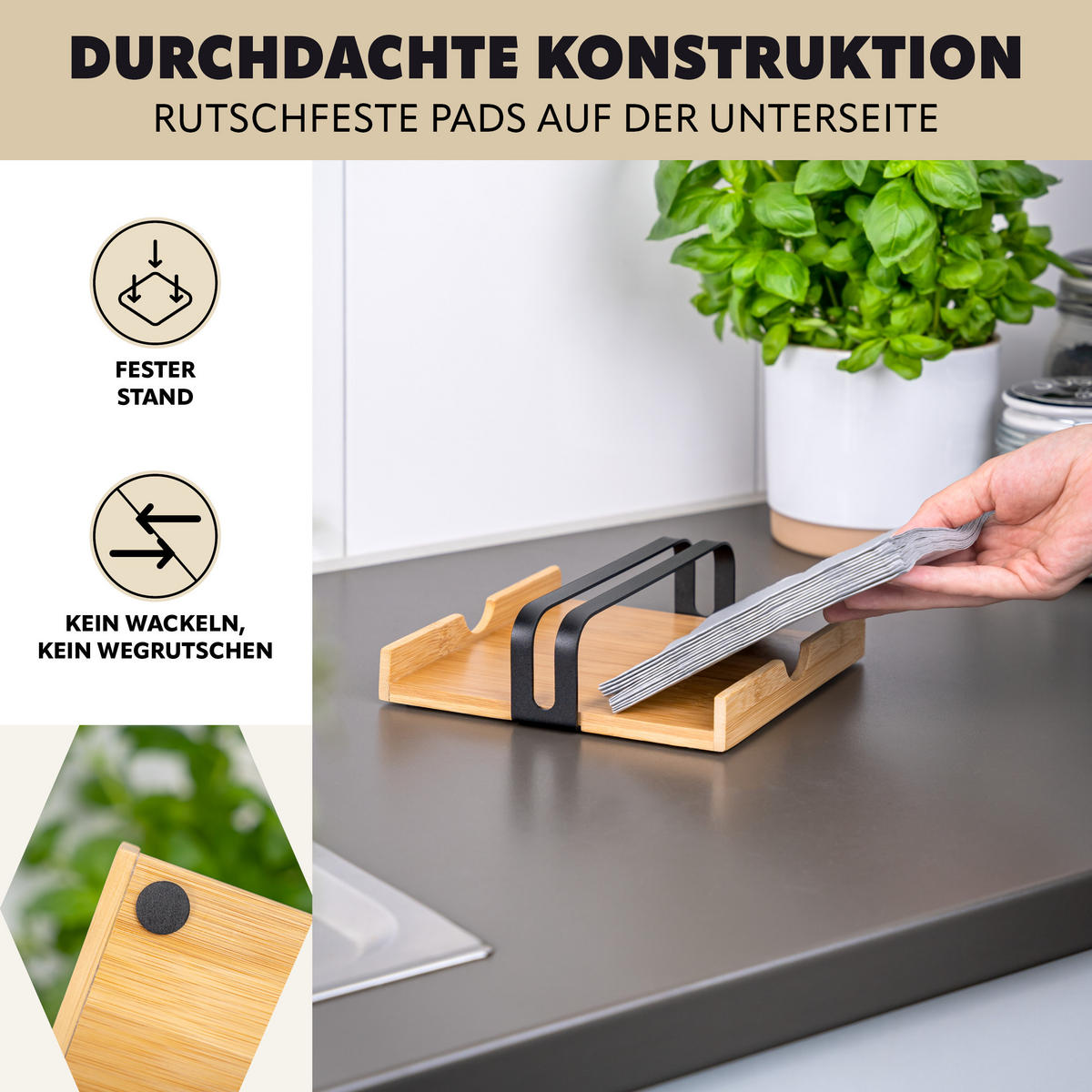 SERVIETTENHALTER, schwarz - Schwarz, Holz (19/5.5cm) - bremermann