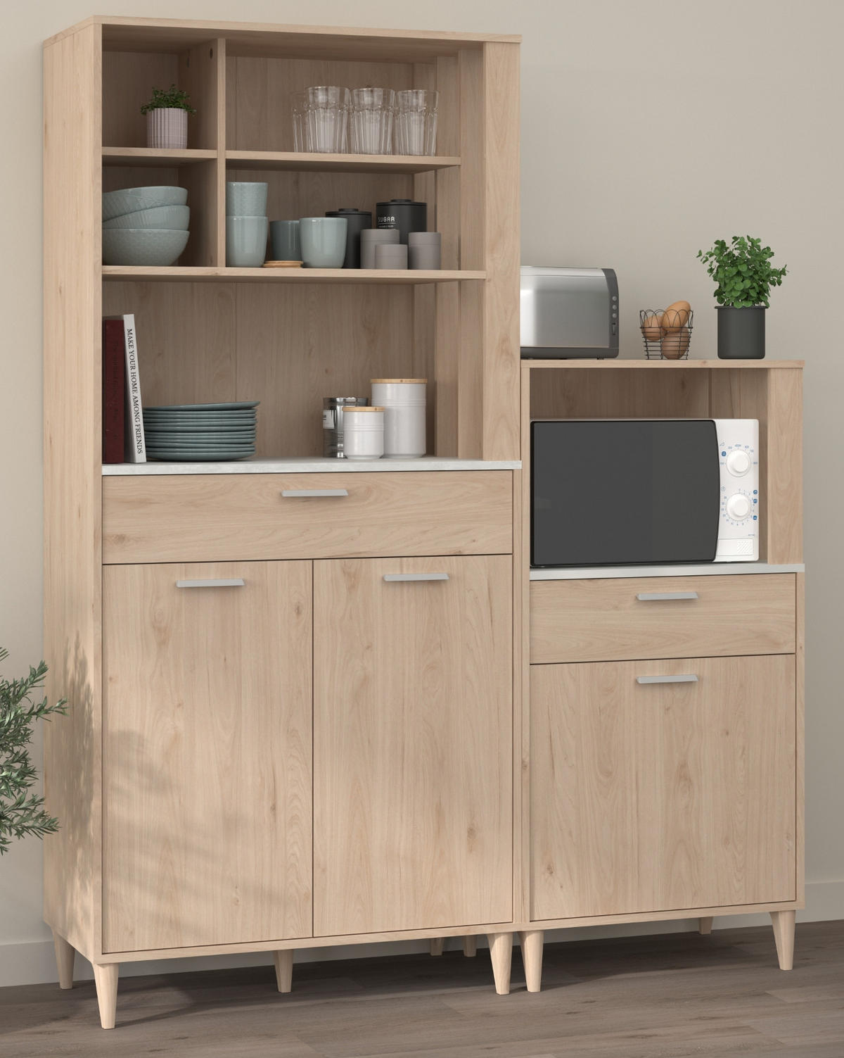 BUFFET Set 2-tlg. Eiche grau, mit Buffetschrank und Küchenschrank - Eichefarben/Grau, Holzwerkstoff (145/185/41cm) - Parisot Meuble