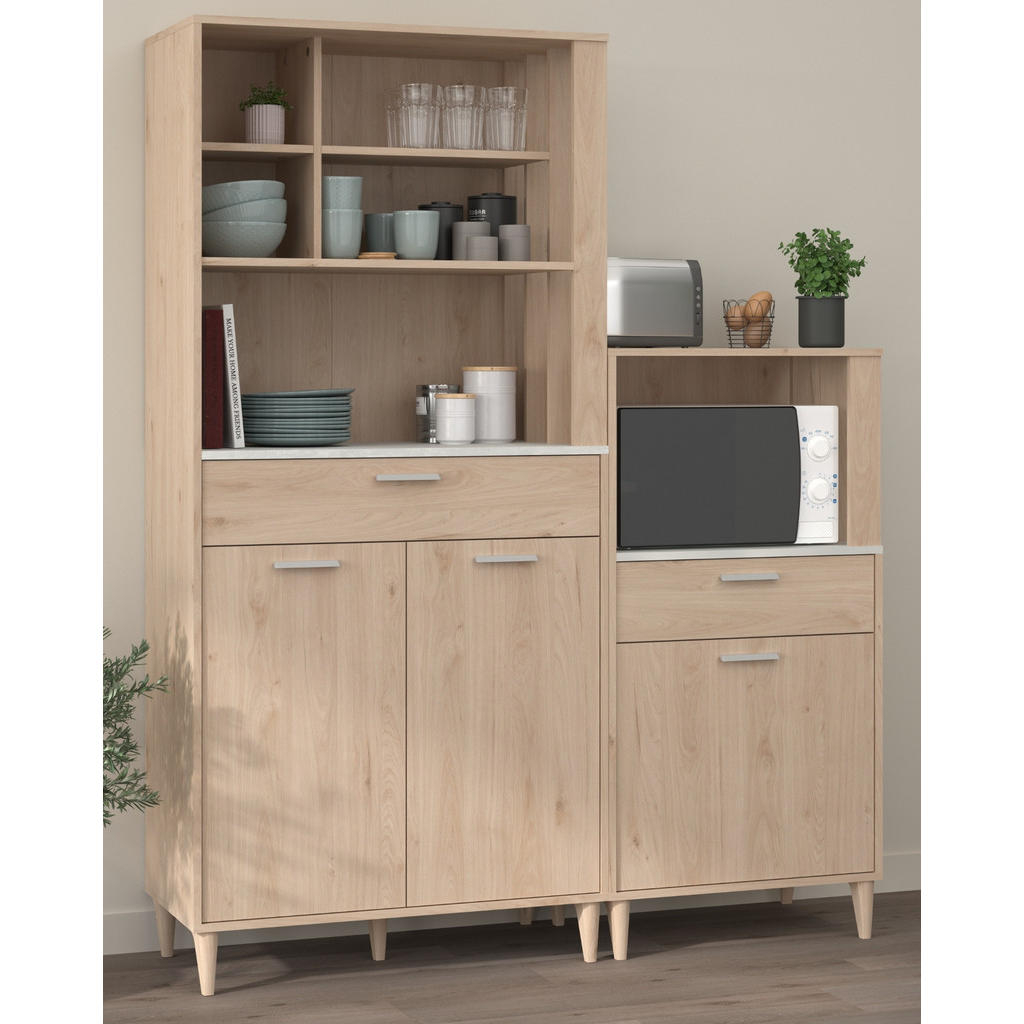 Thumbnail - Parisot Meuble Buffet, Eiche, Grau, Holzwerkstoff, Holz Optik, Rechteckig, 145x185x41 cm, Küchen, Küchenmöbel, Küchensch...