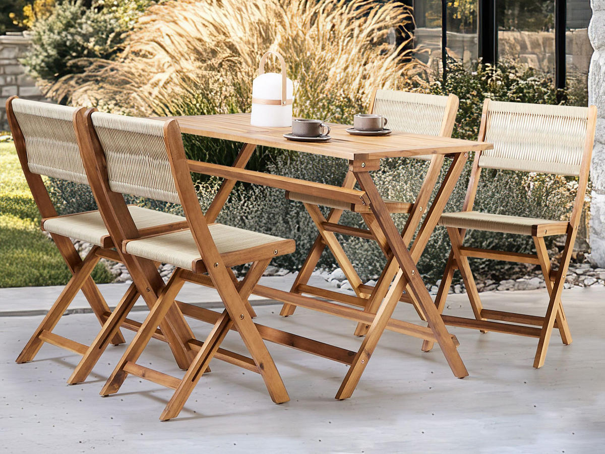 GARTENMÖBEL-SET 4-Sitzer Beige Prossedi - Hellbraun/Beige, Holz (120/75/60cm) - Beliani