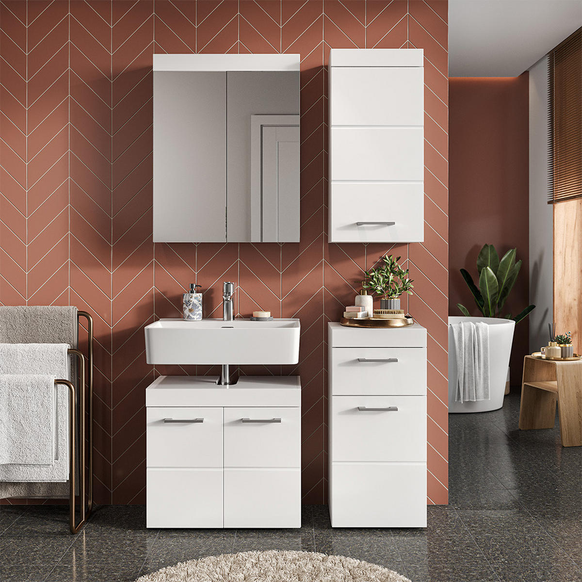 SADA NÁBYTKU DO KOUPELNY Luna Bílá - bílá, kompozitní dřevo (60/56/34cm) - Vicco