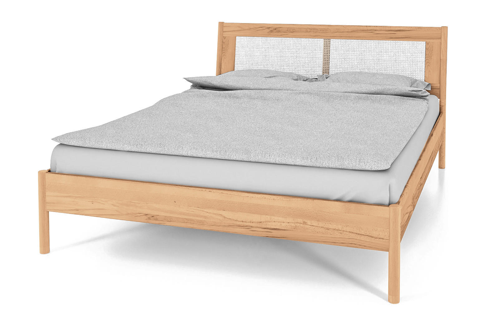 BETT MIT RATTANKOPFTEIL INA 100x200 Kernbuche - Creme, Holz (100/200cm) - byoak