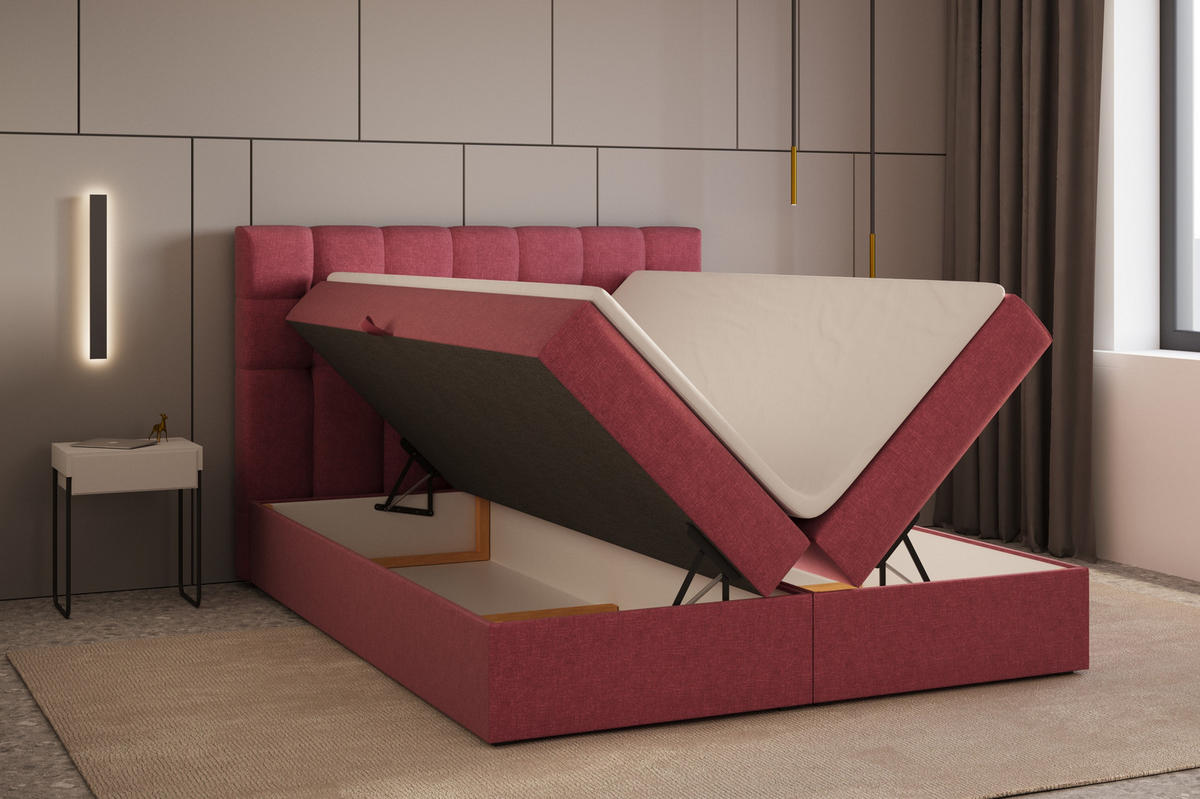 BOXBETT - Bett 05 OSLO - Hugo - 140x200 cm - mit Bettkasten und Waschbarem Topper - Rosa, Holz (140/200cm) - ROYAL24_MARKT