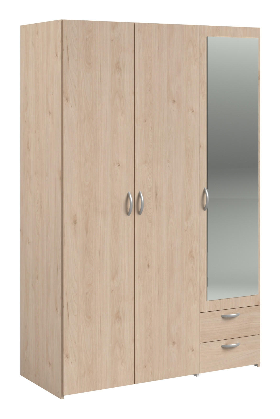 KLEIDERSCHRANK mit Spiegel Eiche 120cm 3-türig Drehtürenschrank - Eichefarben/Silberfarben, Holzwerkstoff/Kunststoff (120/185/51cm) - Furn.Design