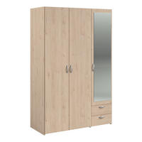 KLEIDERSCHRANK mit Spiegel Eiche 120cm 3-türig Drehtürenschrank - Eichefarben/Silberfarben, Holzwerkstoff/Kunststoff (120/185/51cm) - Furn.Design