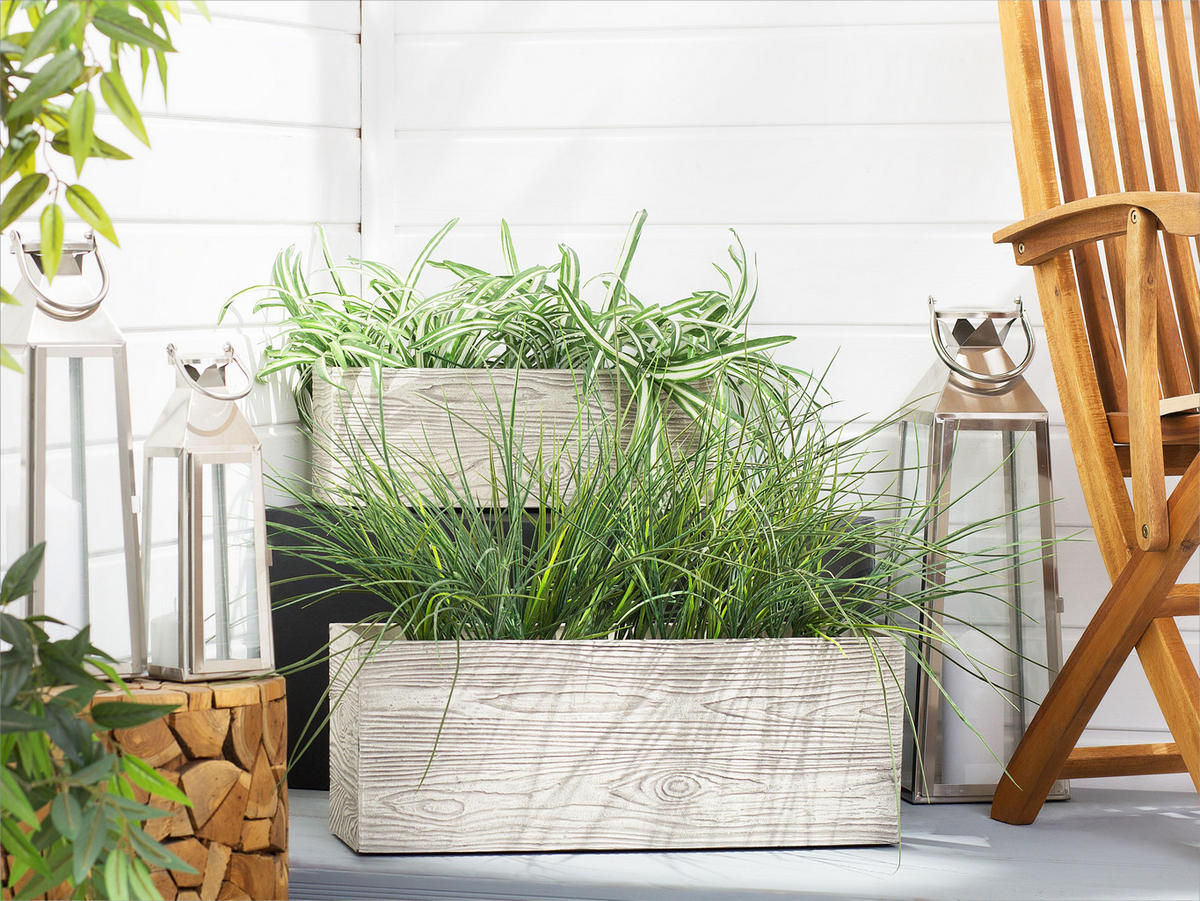 BLUMENTOPF weiß Holzoptik rechteckig 42/13/15 cm Paos - Weiß, Naturmaterialien (15cm) - Beliani
