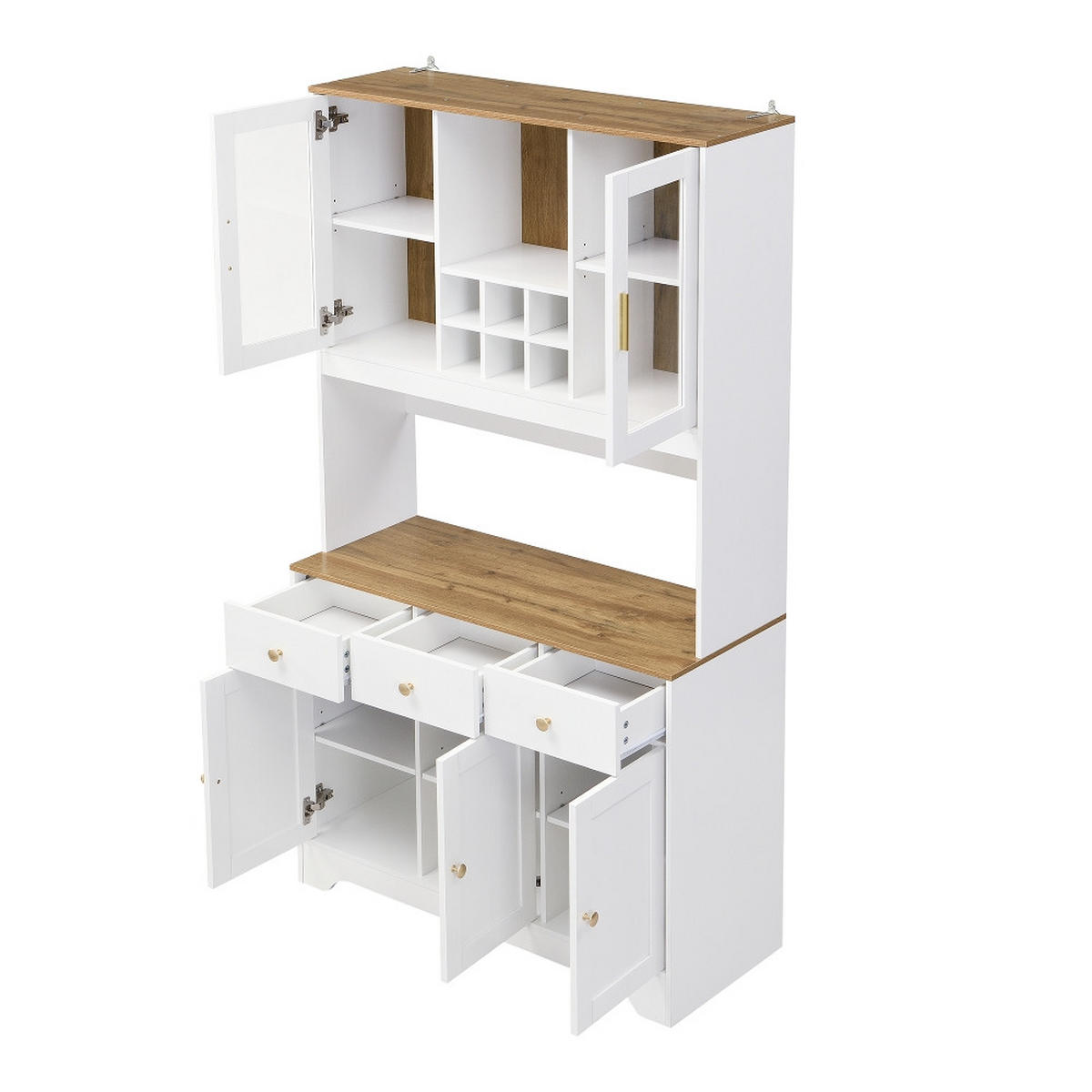 KÜCHENSCHRANK Mit Vitrine Weiß-Holzmaserung Esszimmer 94,5/175,5/30 cm - Weiß, Kunststoff (30/175.5/94.5cm) - Rolipo