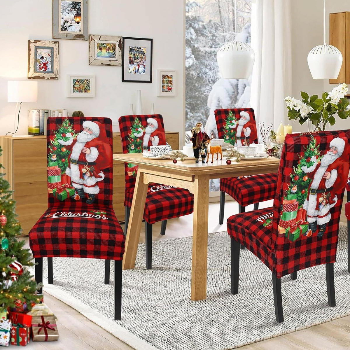 STUHLHUSSEN Weihnachten 6er Set Schachbrettmuster - Multicolor, Textil (20/26cm)