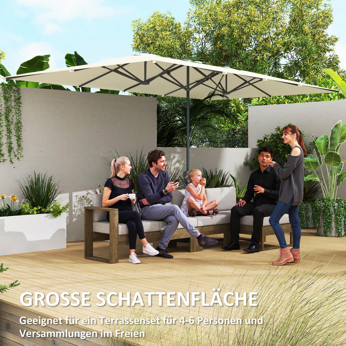 DOPPELSCHIRM DE-05529 Doppelseitig mit Kurbelsystem Cremeweiß - Creme, Textil/Metall (264/451cm) - ComfortXL