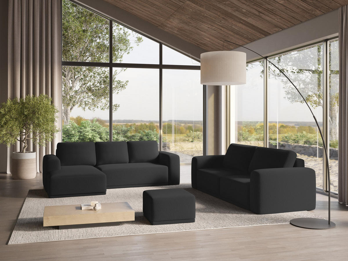 ECKSOFA mit Schlaffunktion Chenille Stoff Schwarz - Anthrazit/Schwarz, Kunststoff/Textil (160/258cm) - Makamii