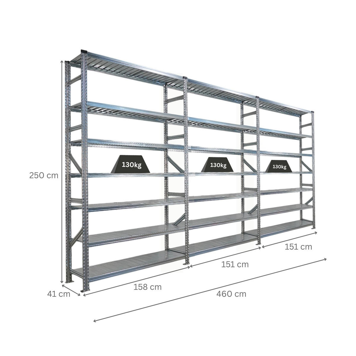 FACHBODENREGAL Proximo 250x450x40cm 7 Ebenen Beidseitig nutzbar Verzinkt - Silberfarben, Metall (450/250/40cm) - PROREGAL
