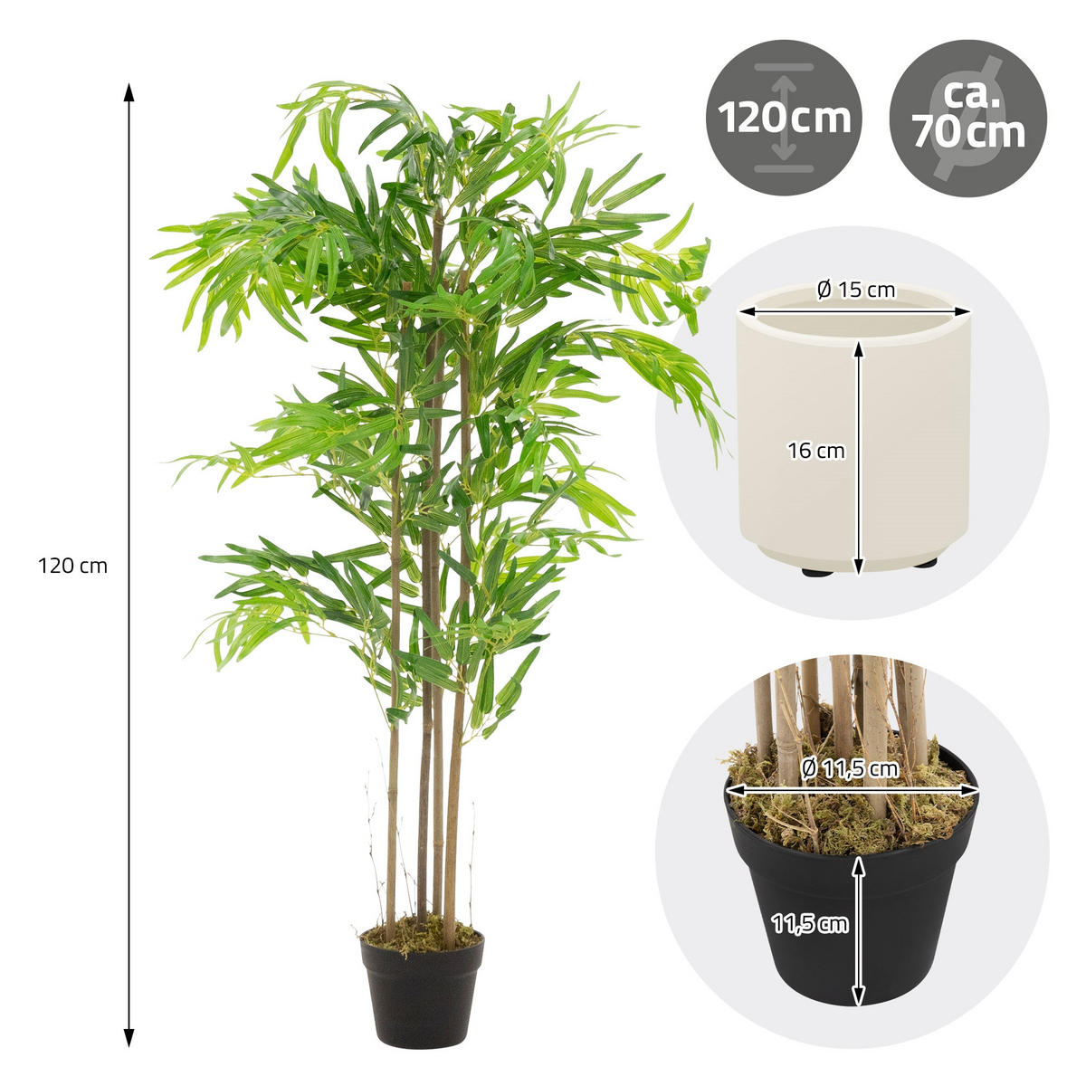 KUNSTPFLANZE Bambus - Anthrazit/Grün, Holz/Kunststoff (120cm) - ML-DESIGN