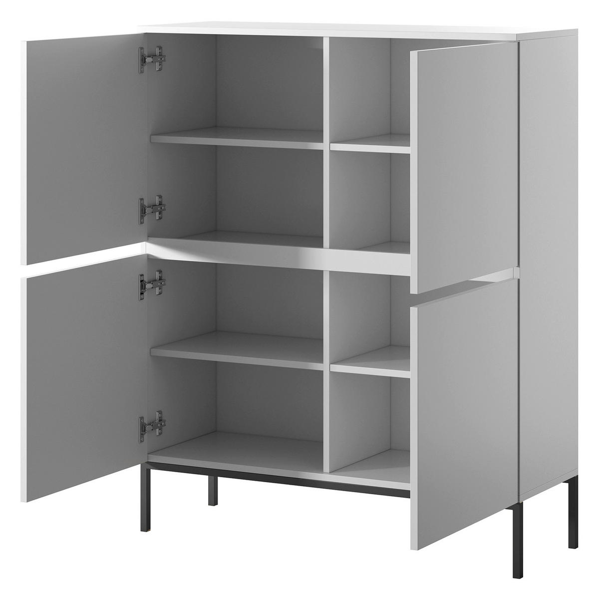 HIGHBOARD Bemmi Weiß mit schwarzen Beinen Hochkommode 4-türig 100 cm - Schwarz/Weiß, Holzwerkstoff/Metall (100/122/35cm) - Selsey