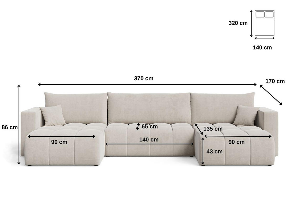 ECKSOFA U Neva Beige - Beige, Holz/Textil (370/170cm) - Graingold