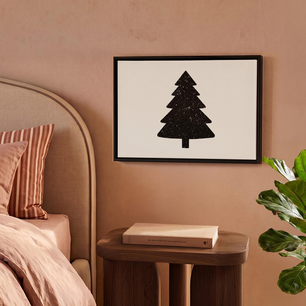 LEINWAND Bilder mit Rahmen - Weihnachtsbaum - Schwarz - Urlaub - Beige - 40x30 - Schwarz, Textil (40/30cm) - MuchoWow