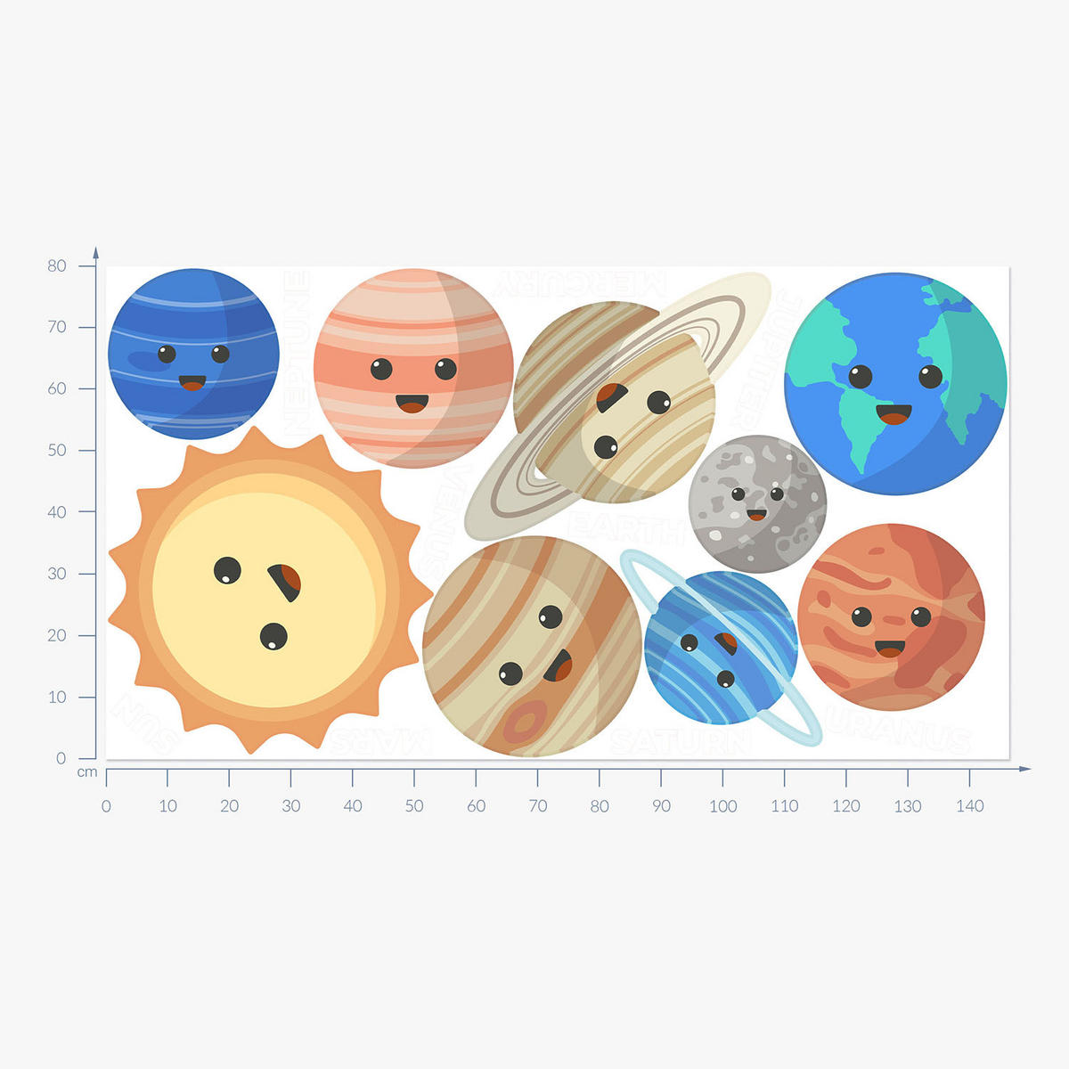 WANDAUFKLEBER 80x146cm - Lächelnde Planeten - Multicolor, Kunststoff (80/146/0.1cm) - Wallfluent