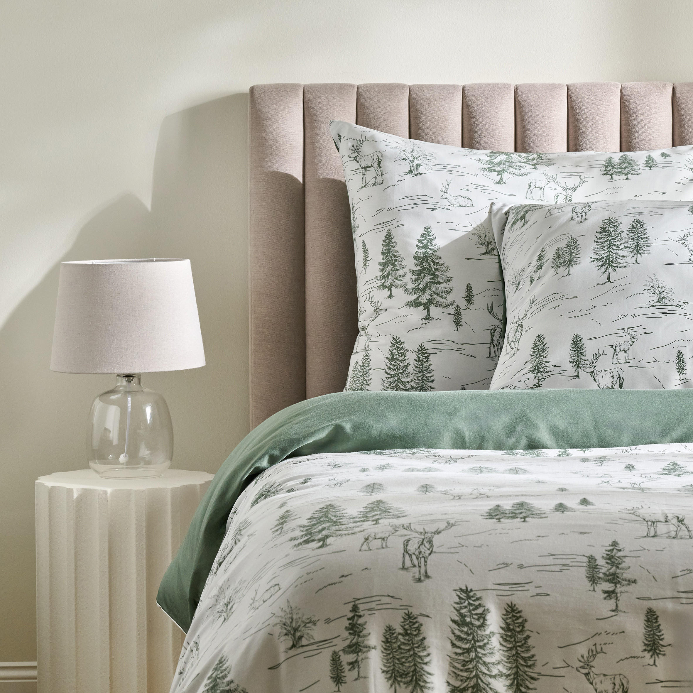 BETTWÄSCHE Satin ERDO, 160x200 cm, Ecru-Grün, Winter Weihnachten Bettbezug, Weihnachtsdeko, Christmas, Weihnachtsmotiv - Ecru, Textil (160/200cm) - home&you