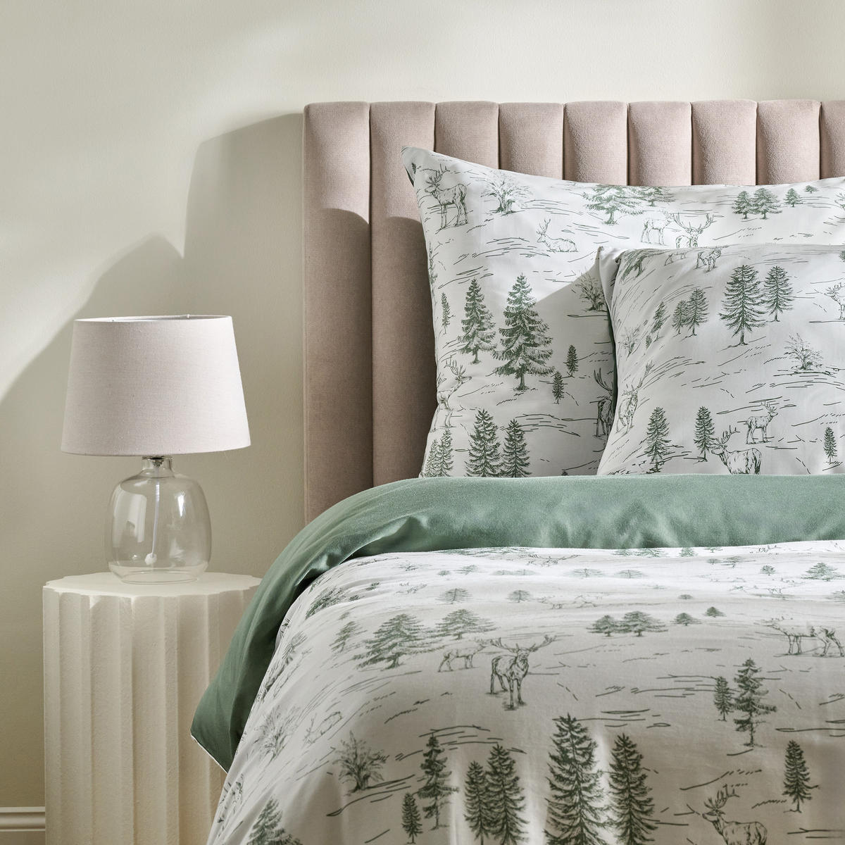 BETTWÄSCHE Satin ERDO, 160x200 cm, Ecru-Grün, Winter Weihnachten Bettbezug, Weihnachtsdeko, Christmas, Weihnachtsmotiv - Ecru, Textil (160/200cm) - home&you