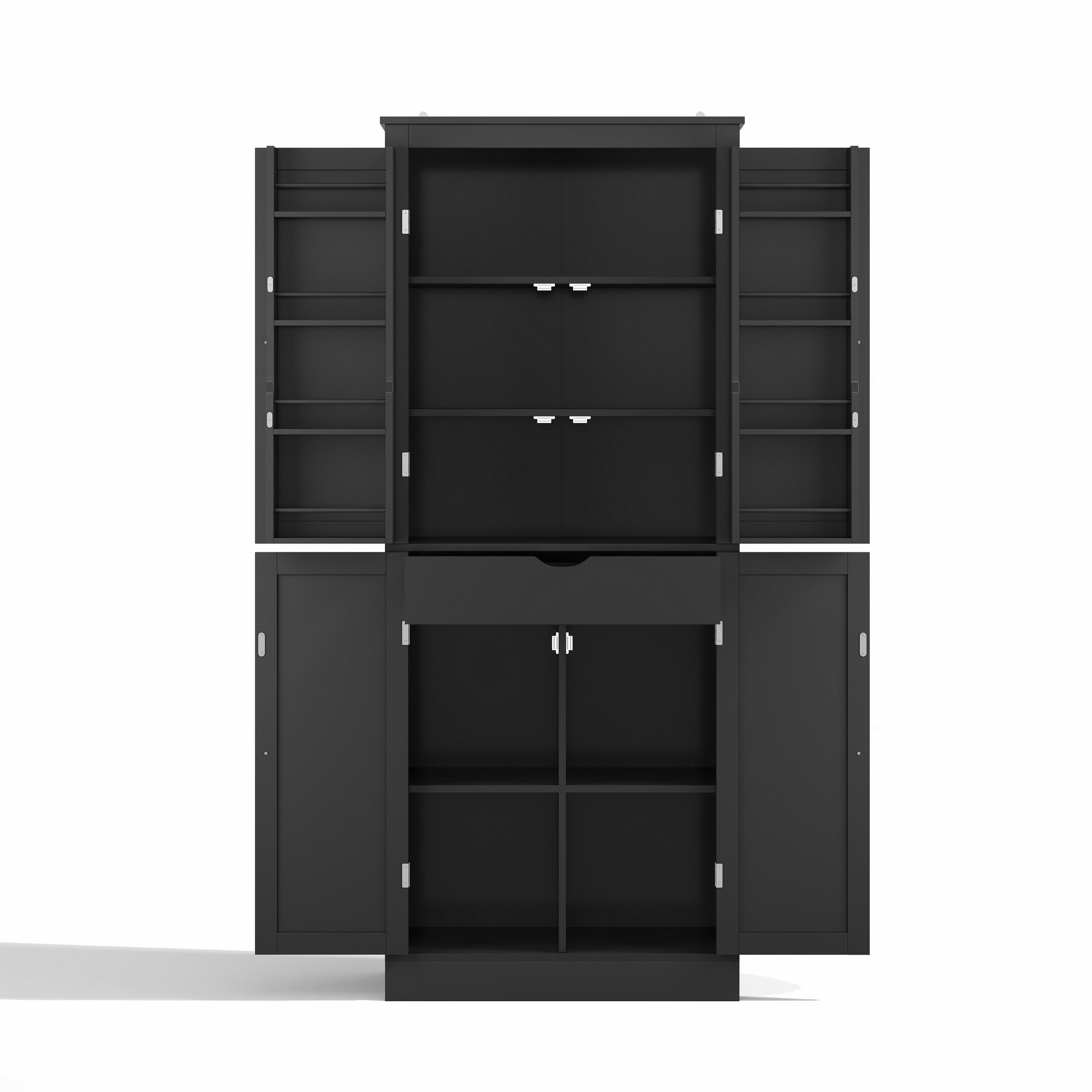 GESCHIRRSCHRANK 75/40/180 cm Schwarz mit 2 Regaltüren, Staufächern und innenliegender Schublade - Schwarz, Holz (75/180/40cm) - Oxeza
