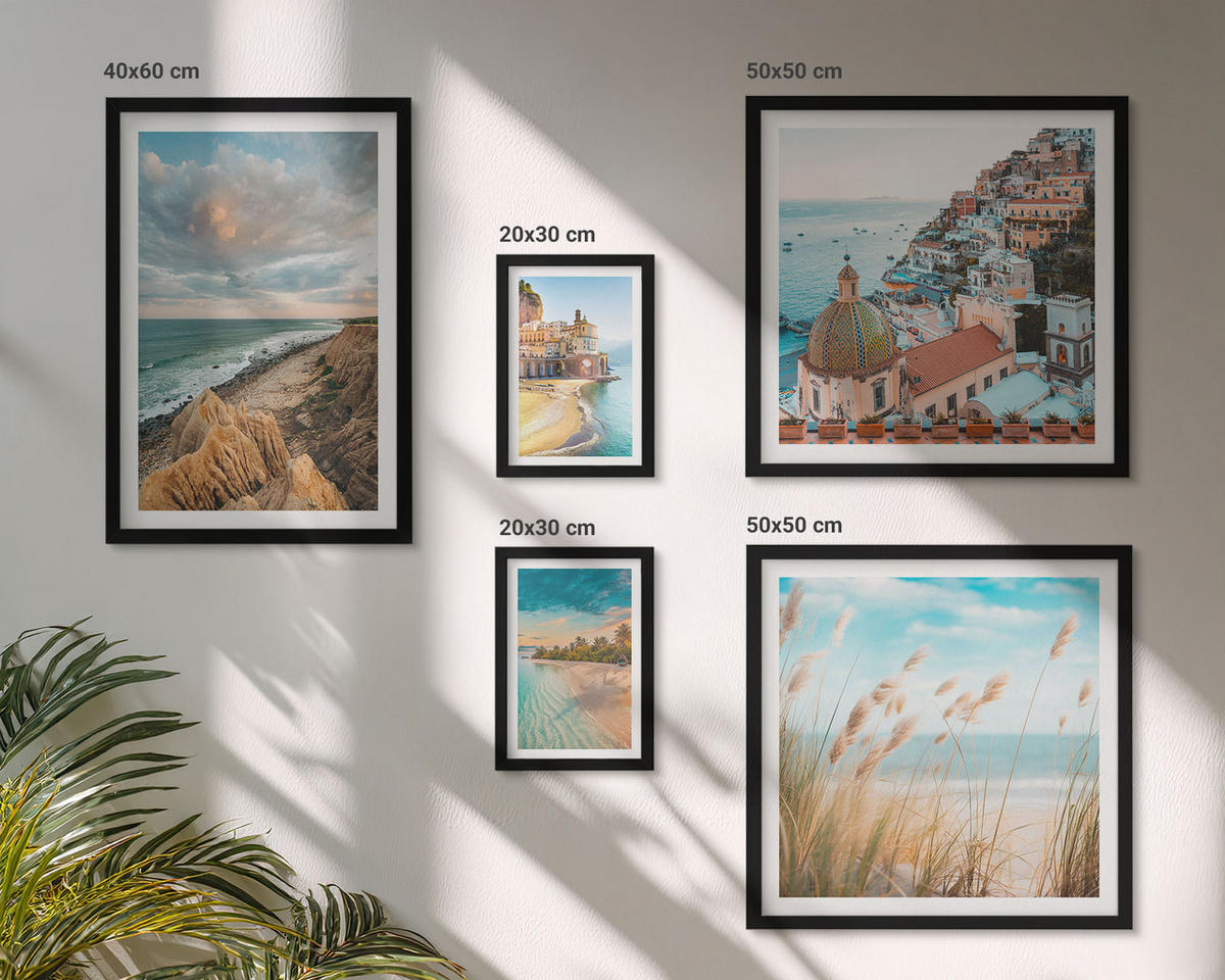 WANDBILDER 5er-Set - 50x50 cm & 20x30 cm & 40x60 cm Schwarzer Rahmen - Landschaften Strand Stadt Klippen - Schwarz, Kunststoff (40/60cm) - ArtPrintCave