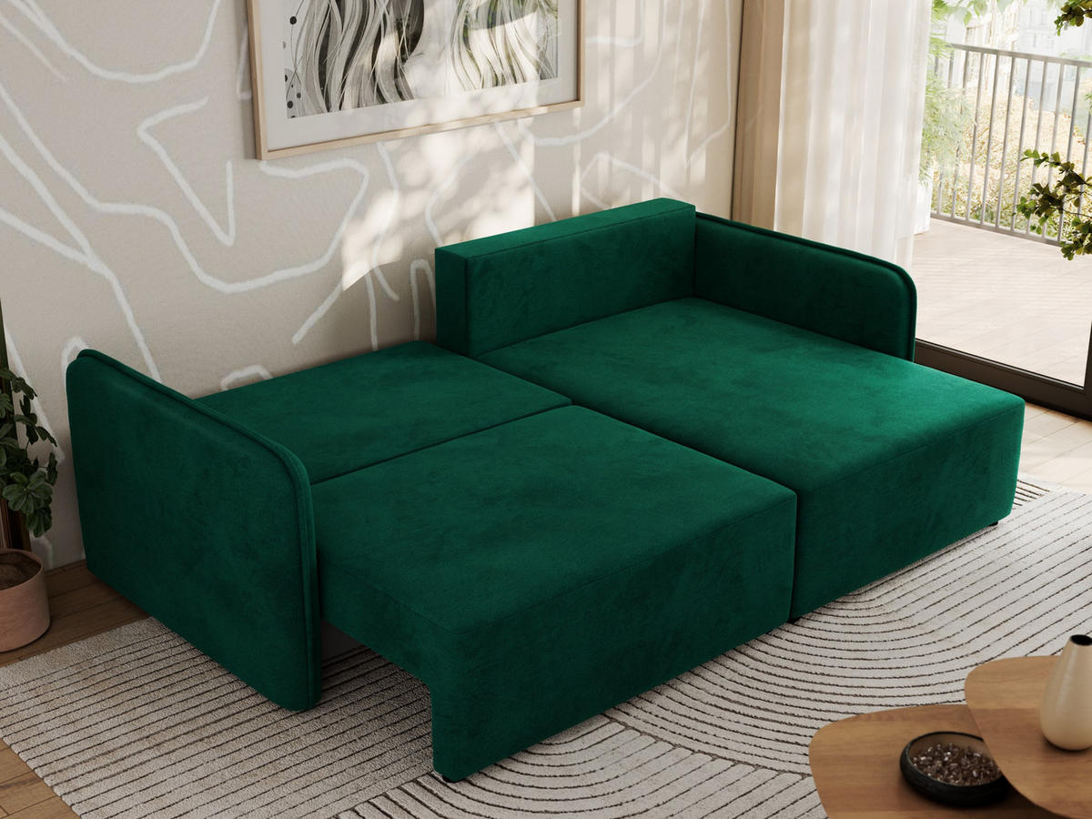 ECKSCHLAFSOFA MESTO L Dunkelgrün Velvet - rechts - Dunkelgrün/Schwarz, Kunststoff/Textil (147/227cm) - MKS