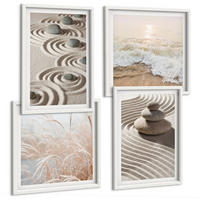 BILDER SET 4er Set - 50x50 cm & 40x60 cm Weißer Rahmen - Wellen, Sand, Wasser, Steine, Strand - Weiß, Kunststoff (50/50cm) - TULUP