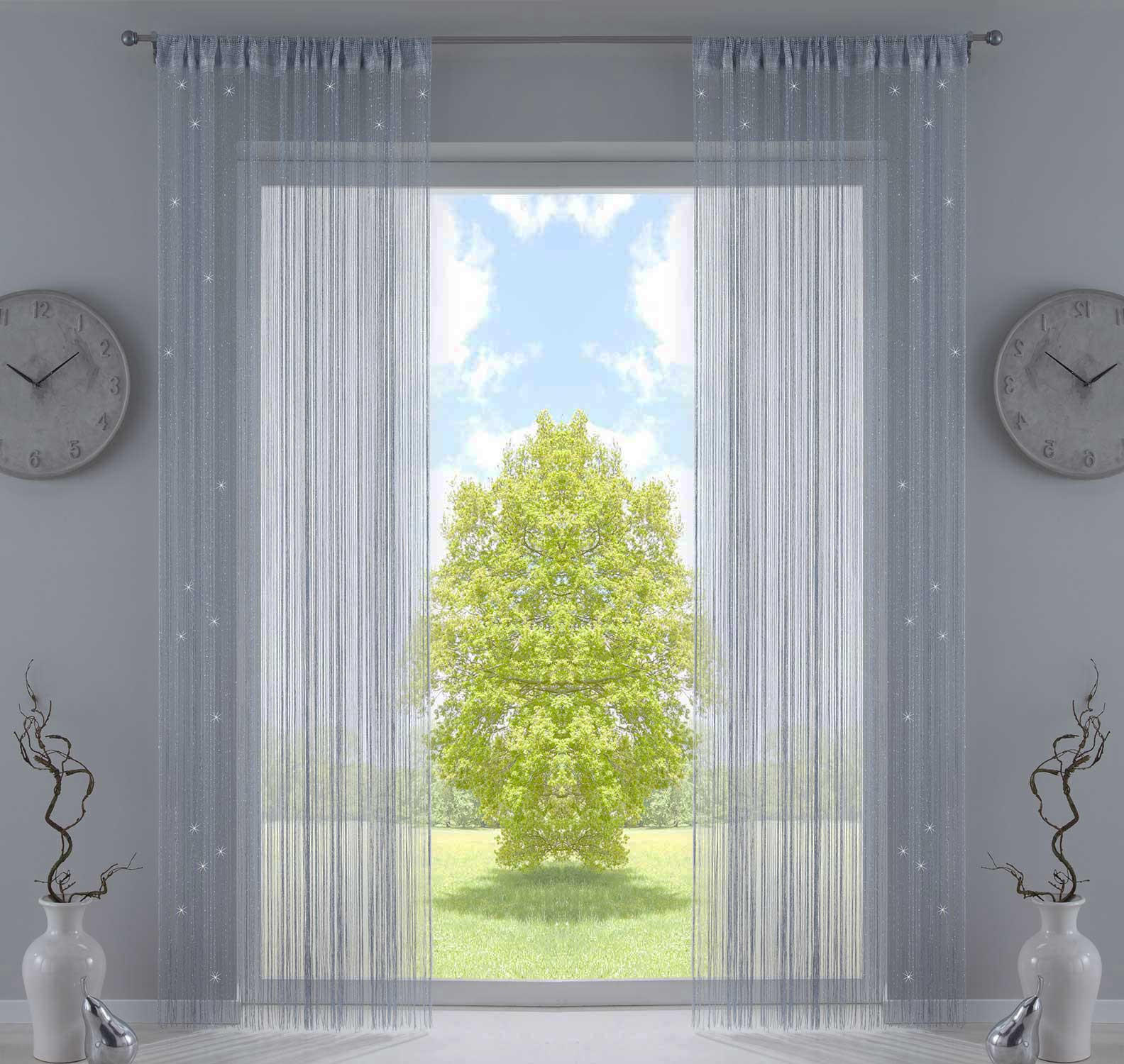 FADENGARDINE 2ER SET HxB 250x140 cm Grau Lurex - Hellgrau, Textil (140/250cm) - Gardinenbox