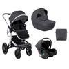 KOMBIKINDERWAGEN Irene 3 in 1 dunkelgrau Babywanne Autositz Adapter Wickeltasche - Grau, Metall (63/63/107cm) - Kikka boo