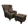 OHRENSESSEL mit HOCKER, hoher Sitzkomfort durch Wellenunterfederung B90/H98/T76 cm, Mikrofaser Leder-Optik Vintage Braun / 18005 - Schwarz/Braun, Holz/Textil (90/98/76cm) - luma-home