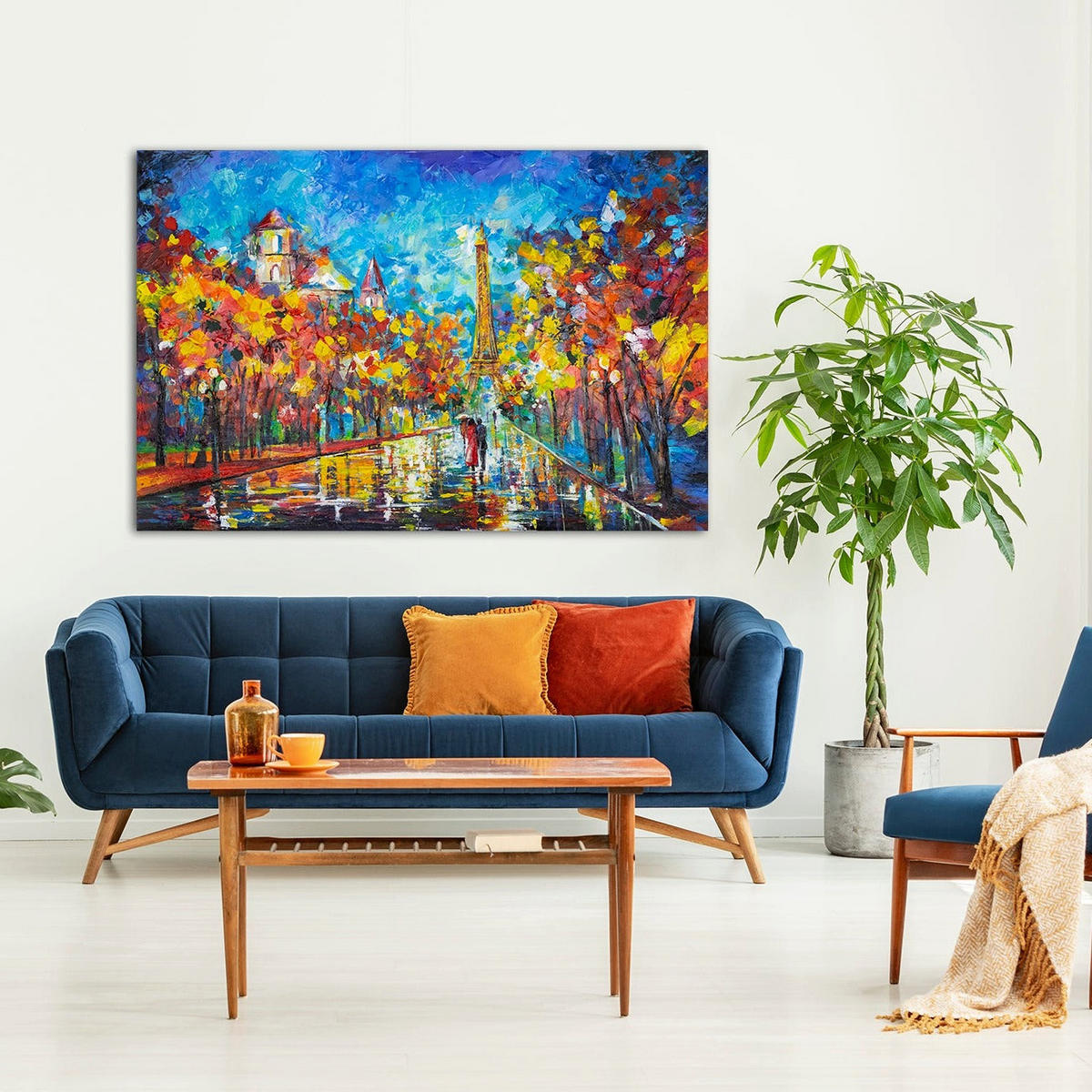GEMÄLDE Nachts in Paris auf Keilrahmen 140x100 cm - Blau, Holz (140/100cm) - YS-art gallery