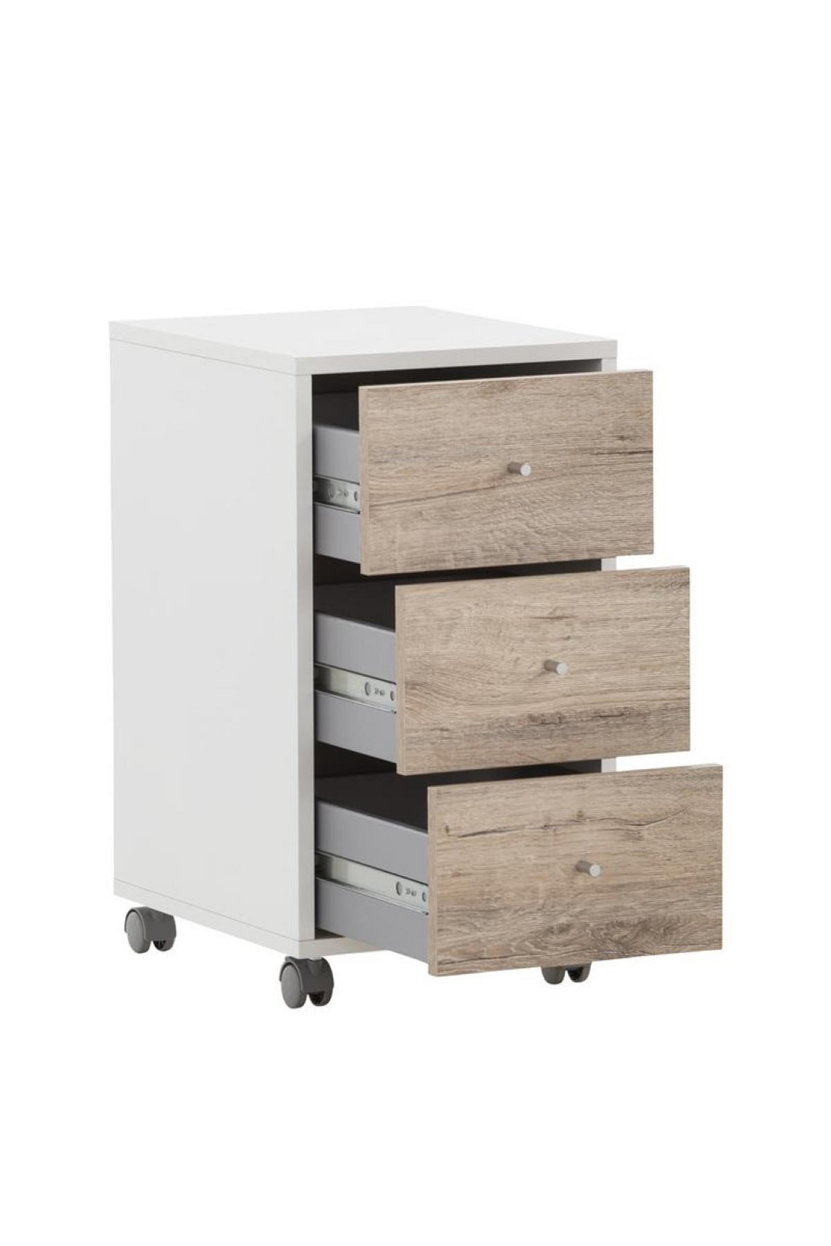 ROLLCONTAINER Pigeon 59,7x32,6x39 cm 3 Schubladen Weiß/Eiche - Weiß, Holz (32.6/59.7/39cm) - PROREGAL