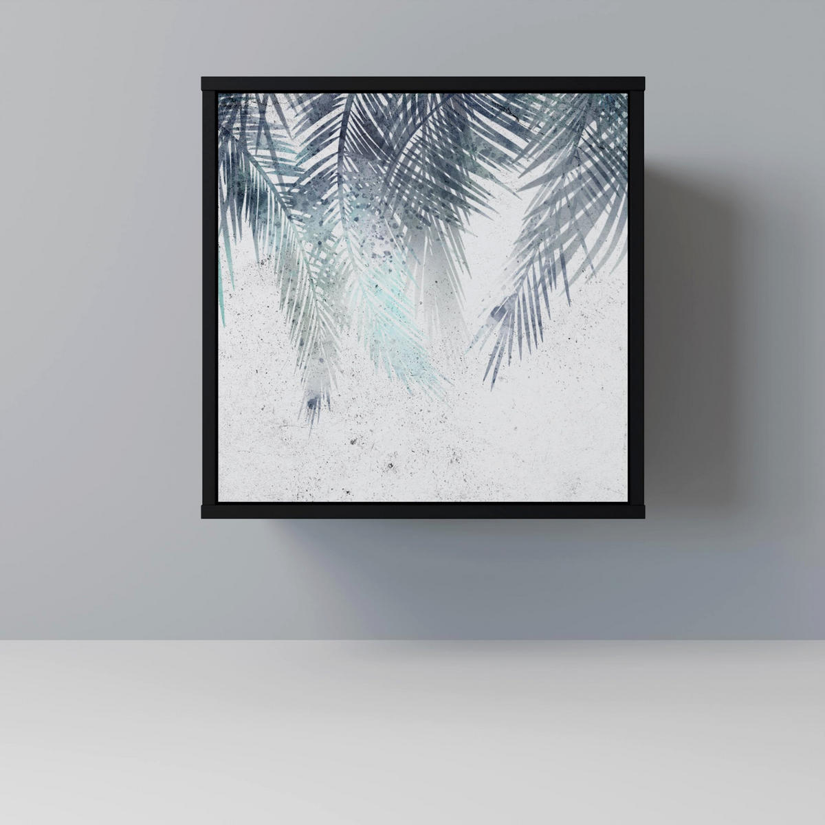 SIDEBOARD PALM VEIL, Schwarz, 57,5x42x67,5 cm, Schwarze Metall-Rahmenfüße - Multicolor/Schwarz, Holzwerkstoff/Metall (57.5/67.5/42cm) - SpaceRebels