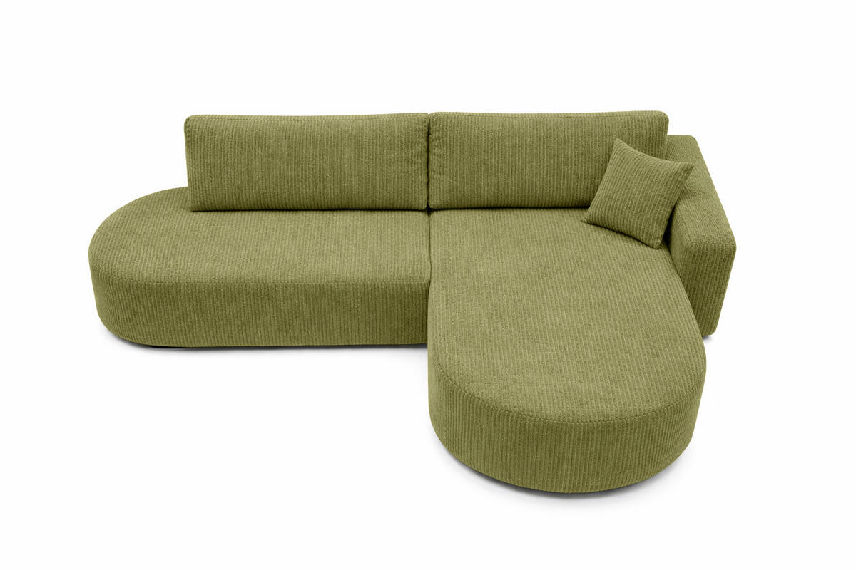 ECKSOFA Mit Schlaffunktion Und Bettkasten, Cordstoff Poso, Olive, Rechts, ROUND ONE OPEN XL - Olivgrün, Holz (262/175cm) - Kaiser Möbel