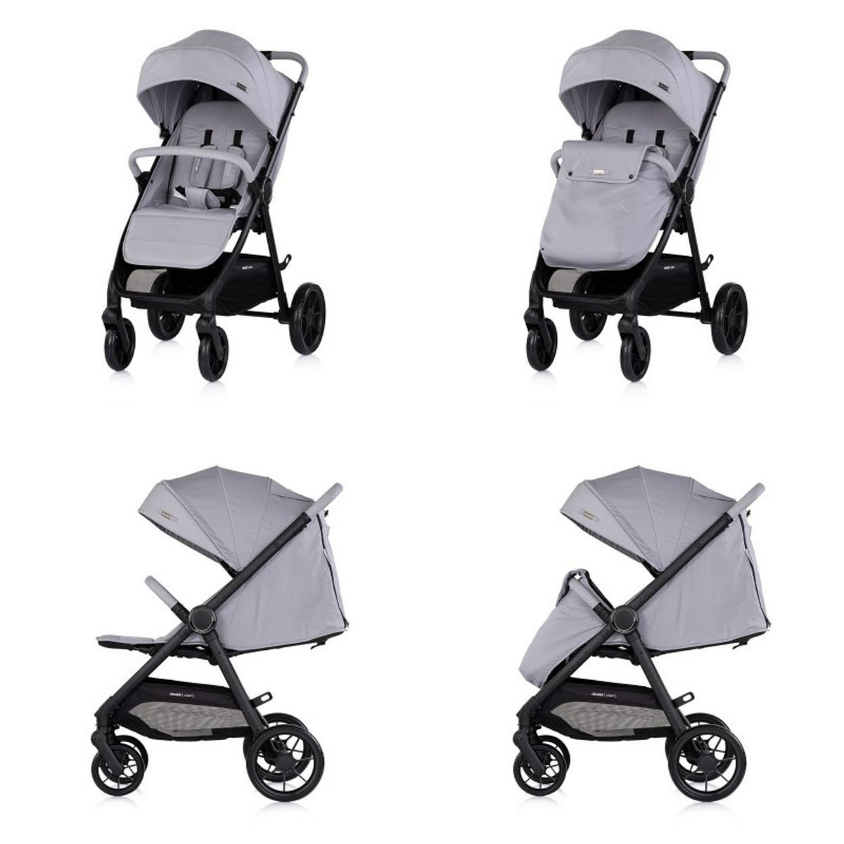 KINDERWAGEN Ultera hellgra klappbar Korb Federung Hinterradbremse Gurt - Schwarz, Metall (75/56/102cm) - Chipolino