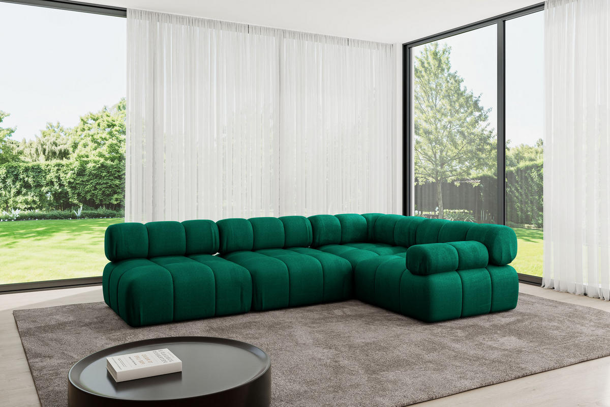 ECKSOFA modulares Sofa Mende-L2 - 285x190x70 cm Dunkelgrün Velours - Dunkelgrün, Holzwerkstoff/Textil (285/190cm) - ALTDECOR