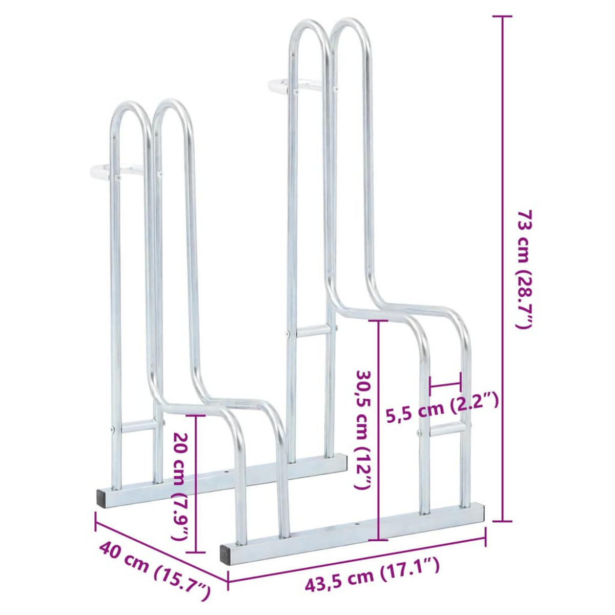 FAHRRADSTÄNDER Für 2 Fahrräder Freistehend Verzinkter Stahl - Silberfarben, Metall (40/73/43.5cm) - vidaXL