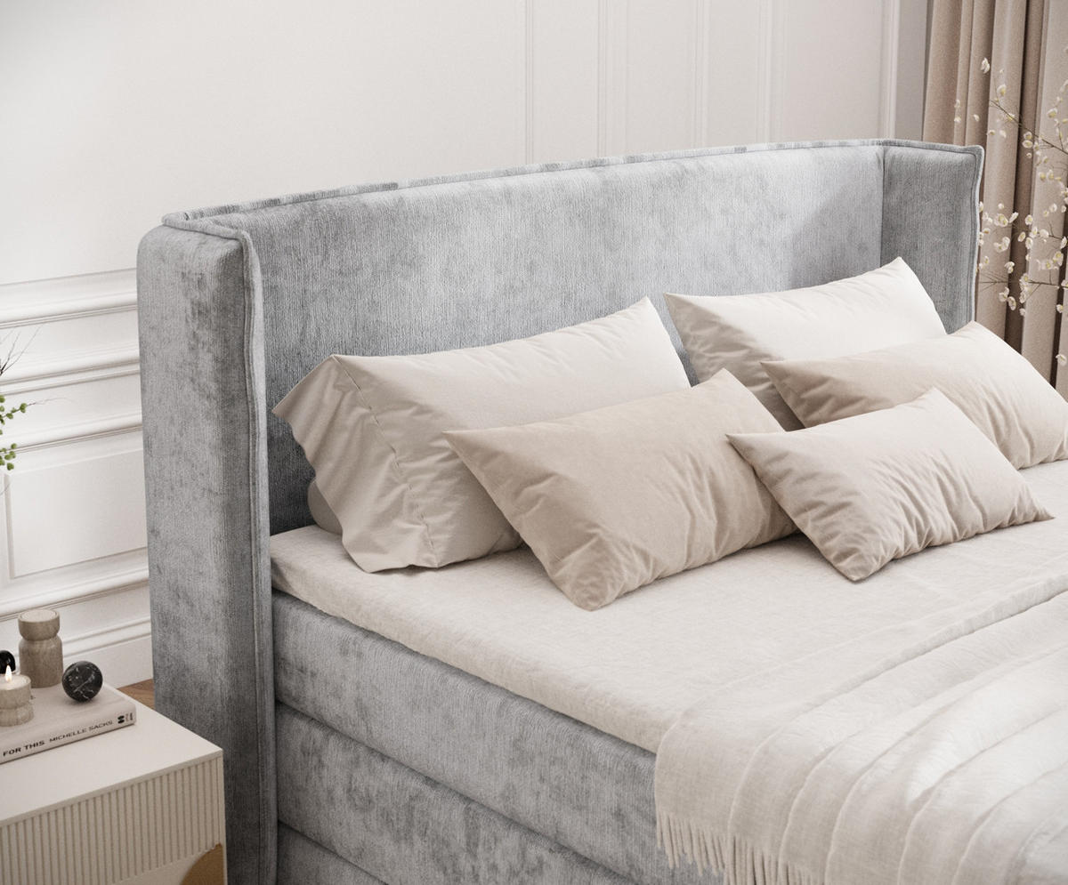 BOXSPRINGBETT Freeland Hellgrau 160/200 cm mit Matratze und Topper - Hellgrau/Schwarz, Holz/Holzwerkstoff (160/200cm) - Maison de Reve