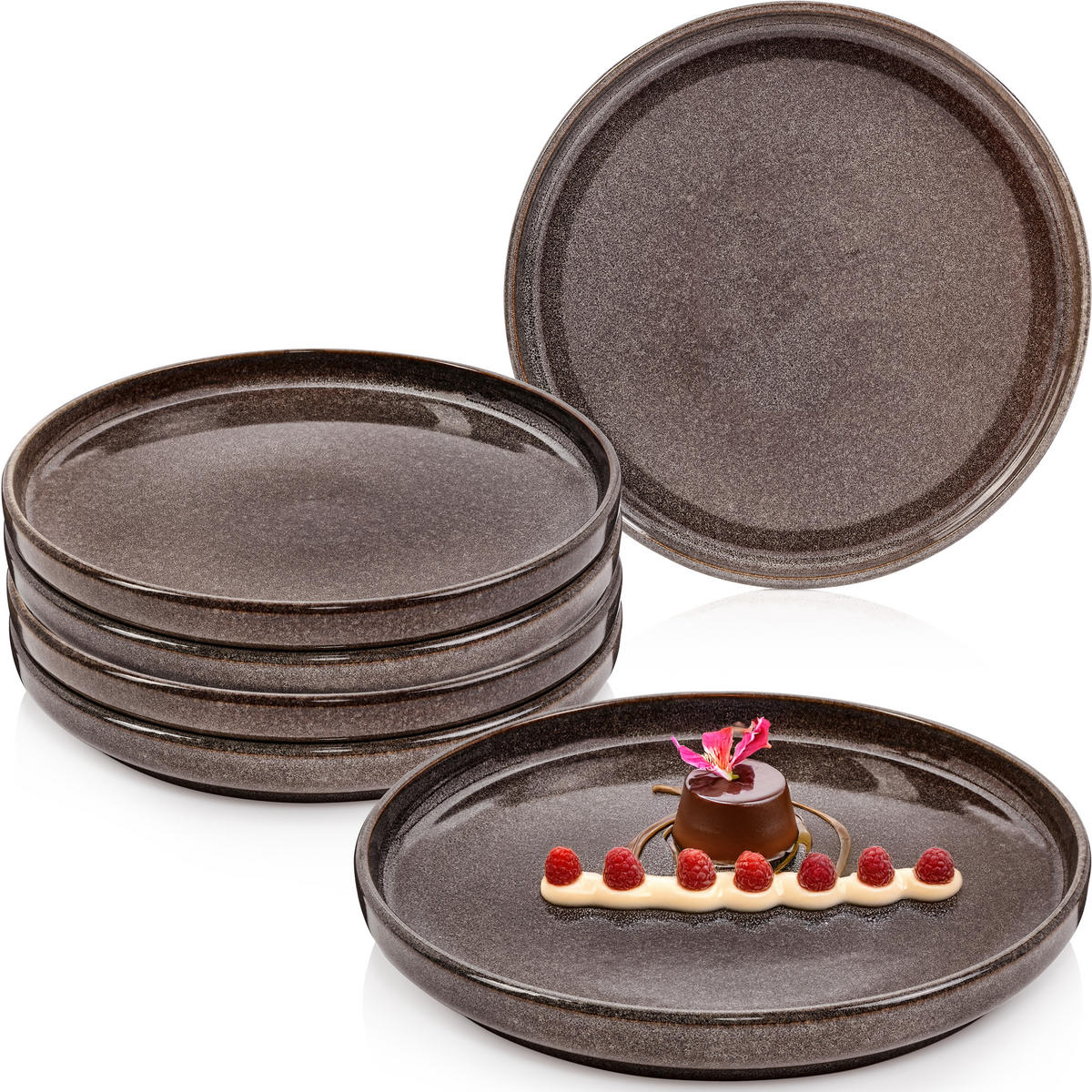 DESSERTTELLER SET KAIRO GRAPHIT - 6 teilig aus Steingut - Braun, Keramik (27.5cm) - Sänger