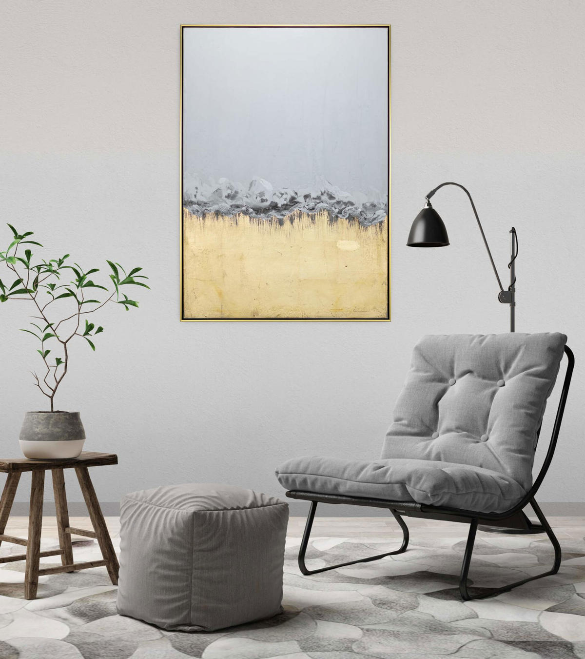 ACRYLBILD HANDGEMALT Beige 78/103 cm - Beige/Goldfarben, Textil (77.5/102.5cm) - KUNSTLOFT