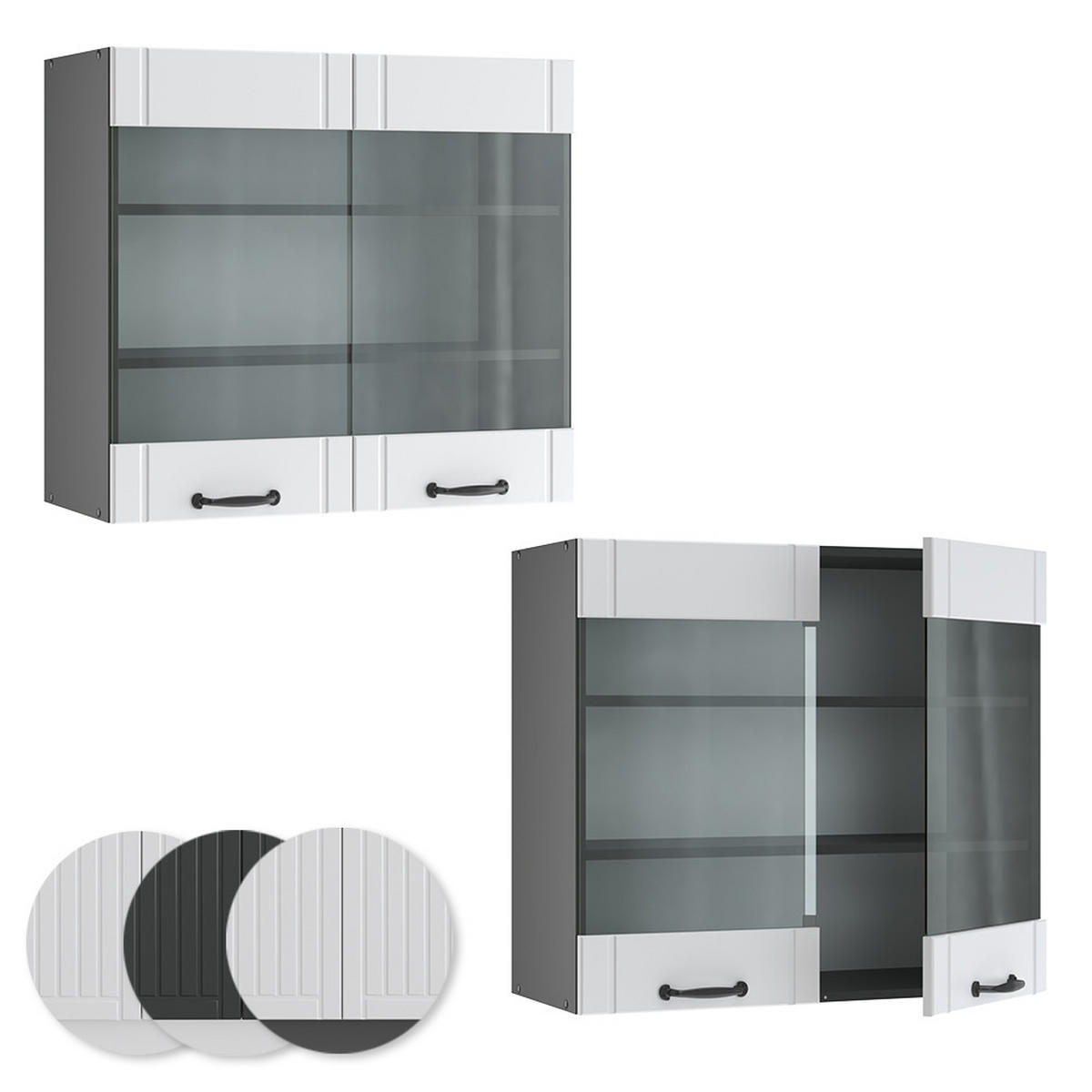 KÜCHENGLASSCHRANK Fame-Line Weiß Landhaus 80 cm - Anthrazit/Weiß, Holzwerkstoff (80/72/34.1cm) - Vicco