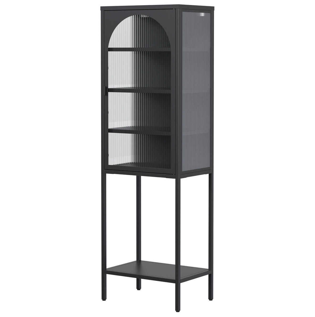 VITRINE 35/50/160 cm mit verstellbaren Einlegeböden, gewölbter Glastür und Kippsicherung, Schwarz - Schwarz, Glas (50/160/35cm) - Redom